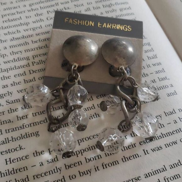 Vintage Silver with Clear Balls Clip Ons - Picture 1 of 3